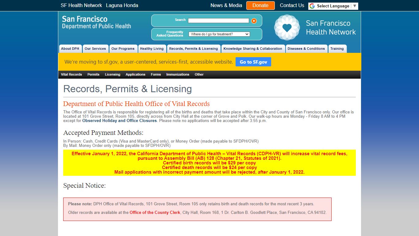 Department of Public Health Office of Vital Records - SFDPH